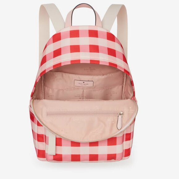 Kate Spade Chelsea Gingham Pink Red Medium Nylon Backpack KG566 main image 4